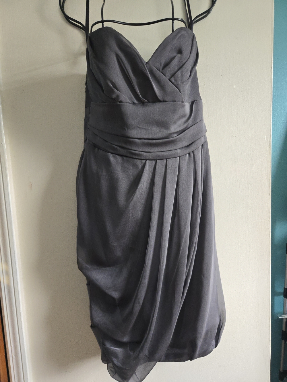 Strapless Charcoal Gray Draped Cocktail Dress